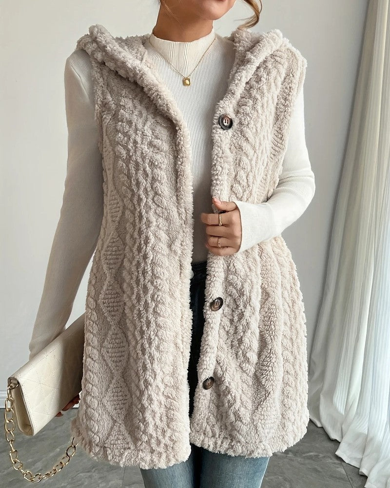 Serel Hooded Textured Fleece Vest