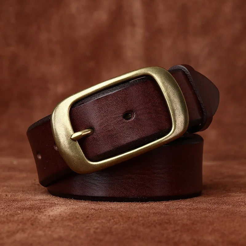 Soleil Leather Brass Buckle Belt Genuine Leather