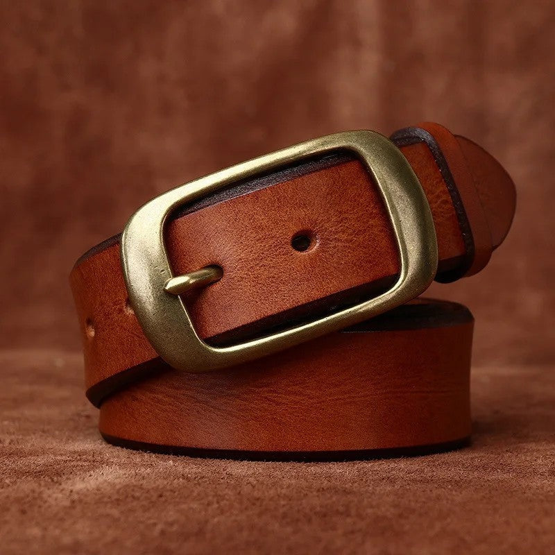 Soleil Leather Brass Buckle Belt Genuine Leather