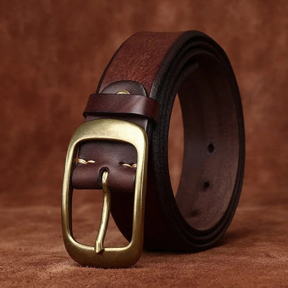Soleil Leather Brass Buckle Belt Genuine Leather