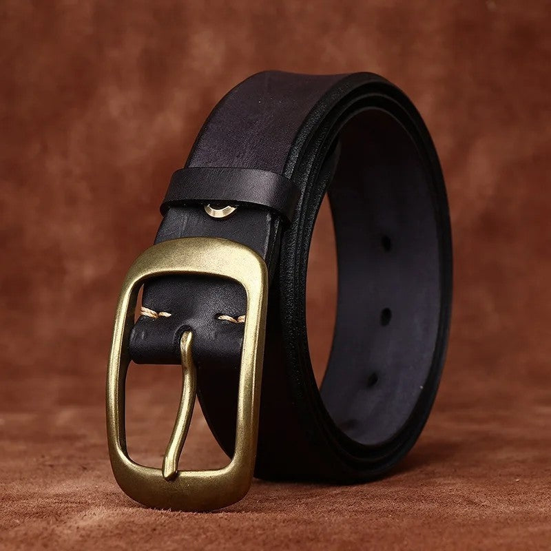 Soleil Leather Brass Buckle Belt Genuine Leather
