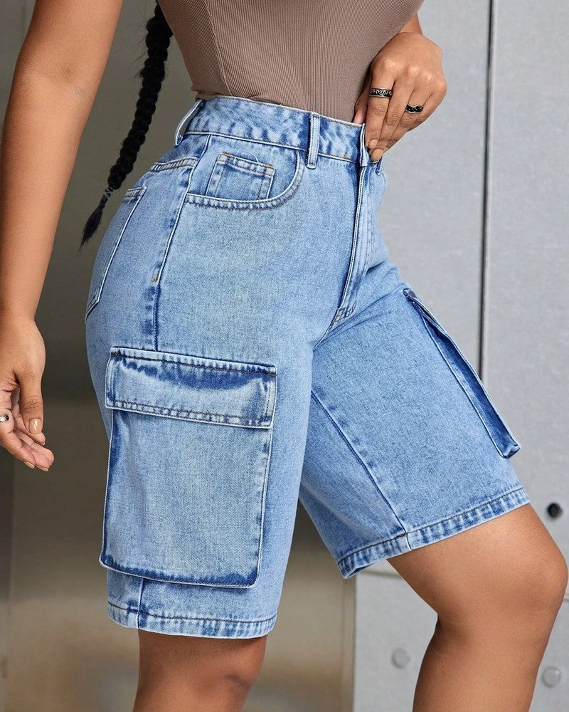 Stella Women's Denim Cargo Bermuda Shorts