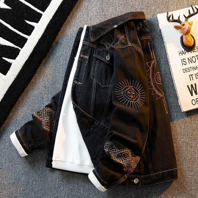 Sylque Embroidered Graphic Denim Jacket