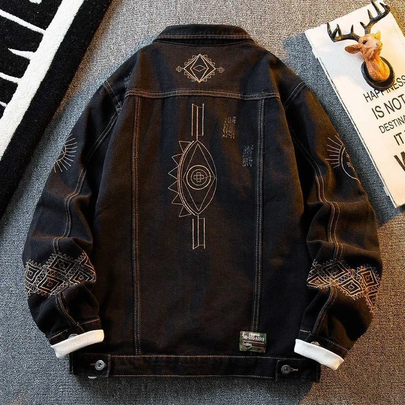 Sylque Embroidered Graphic Denim Jacket