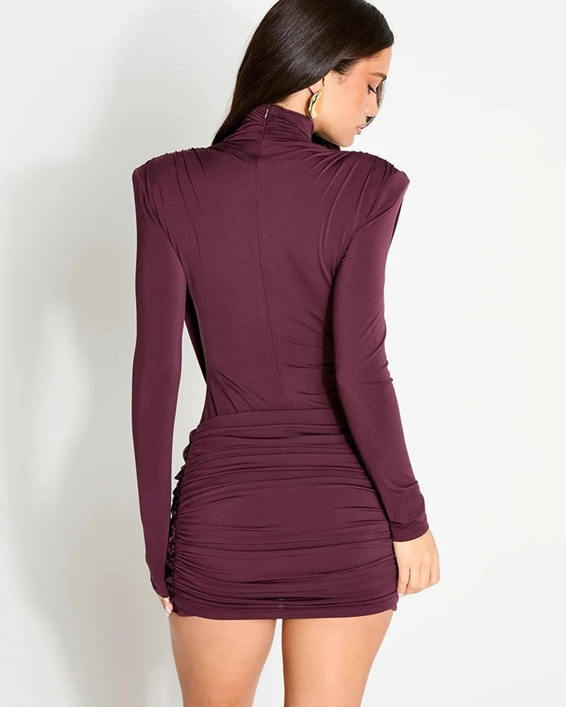 Thea Women's Draped Ruched Turtleneck Mini Dress