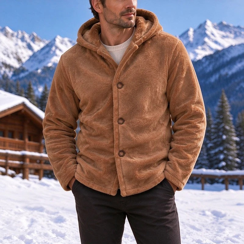 Thomas Men's Fleece Hooded Button-Up Jacket