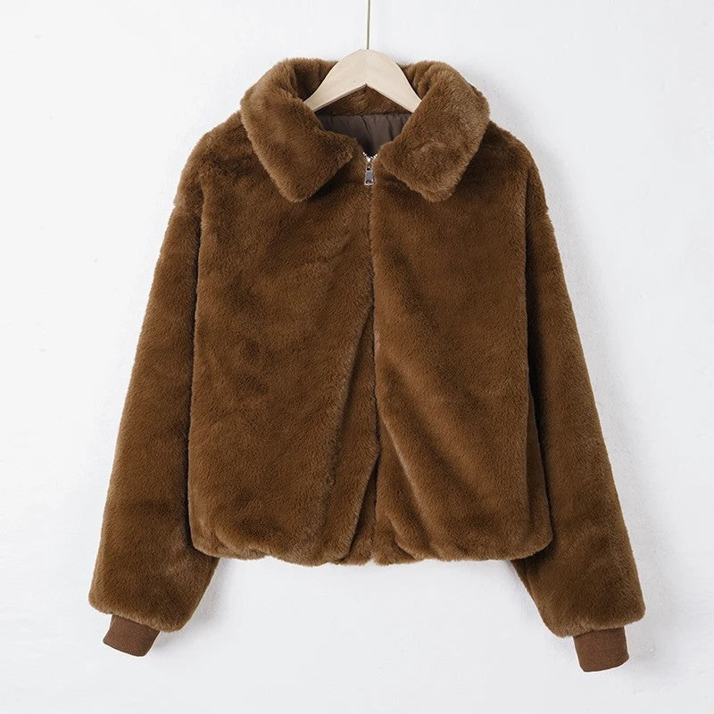 Tornor Plush Faux Fur Bomber Jacket