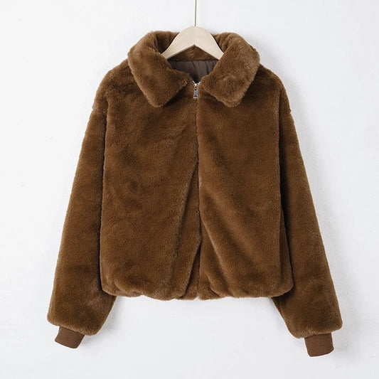 Tornor Plush Faux Fur Bomber Jacket