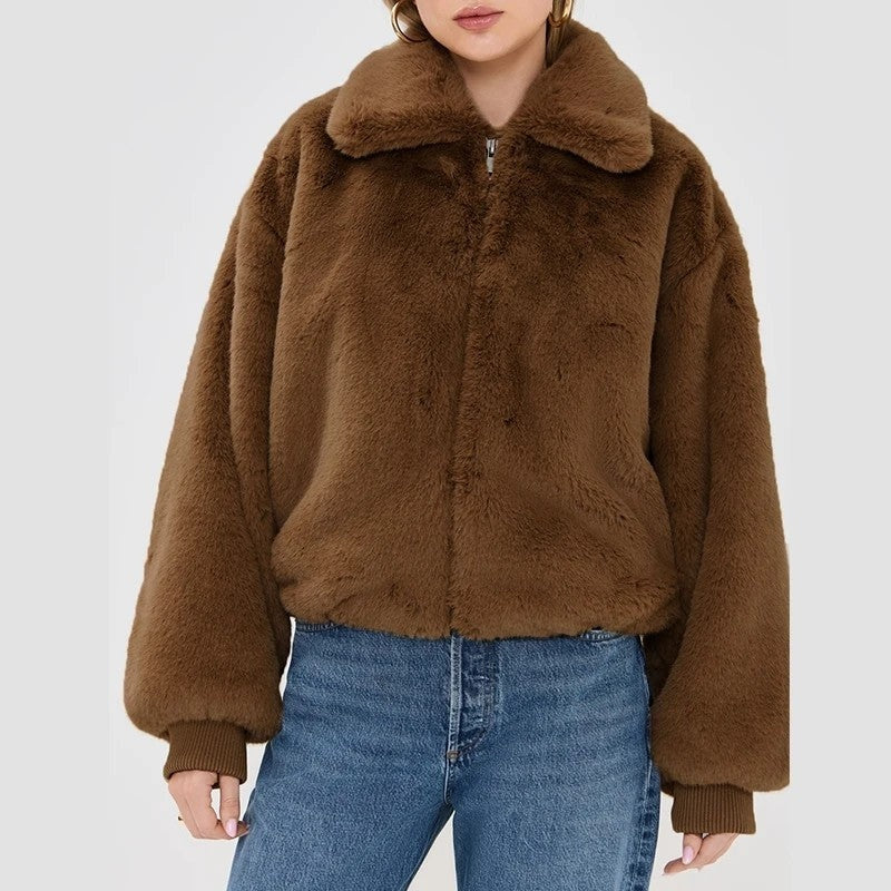 Tornor Plush Faux Fur Bomber Jacket