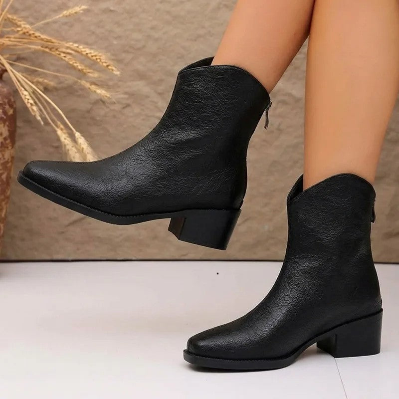 Veltor Textured Block Heel Ankle Boots