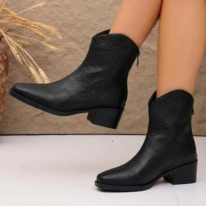 Veltor Textured Block Heel Ankle Boots