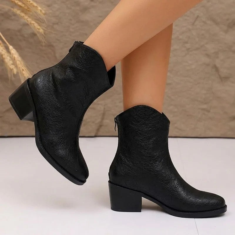 Veltor Textured Block Heel Ankle Boots