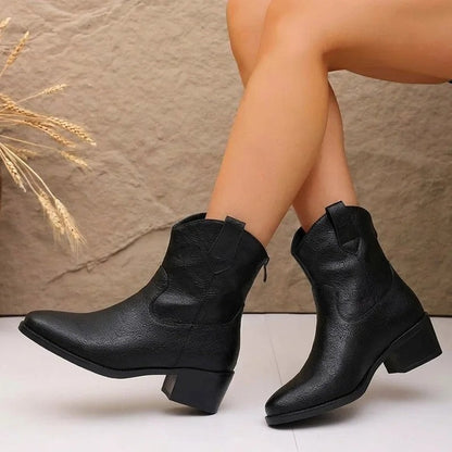 Veltor Textured Block Heel Ankle Boots