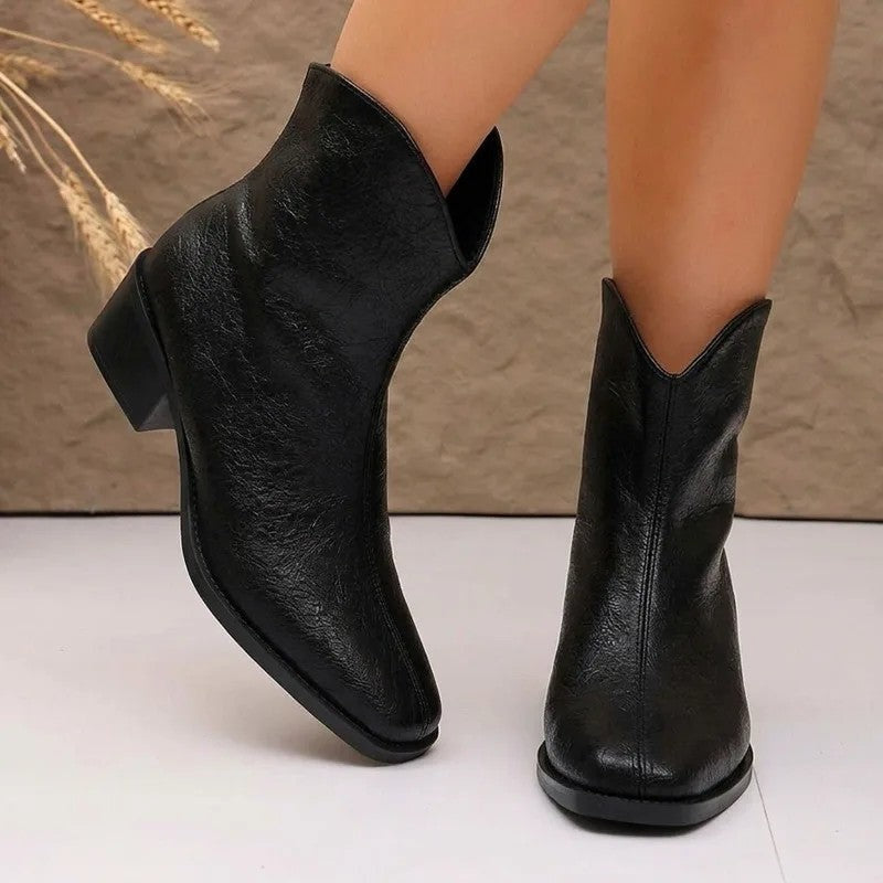 Veltor Textured Block Heel Ankle Boots