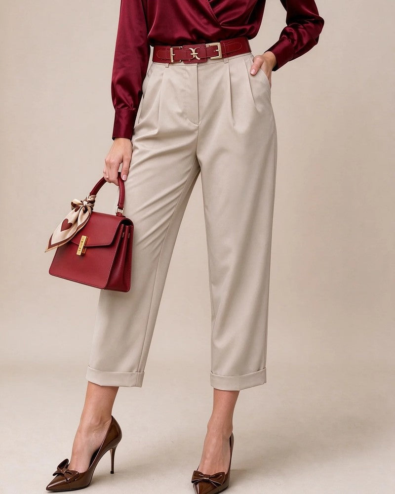 Vera Women's Pleated Cropped Tailored Pants