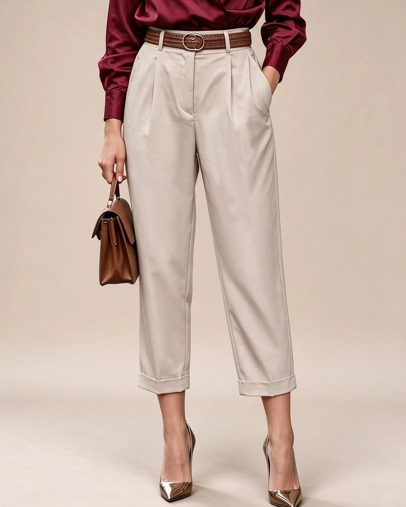 Vera Women's Pleated Cropped Tailored Pants