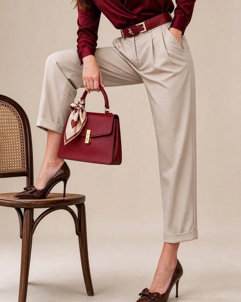 Vera Women's Pleated Cropped Tailored Pants