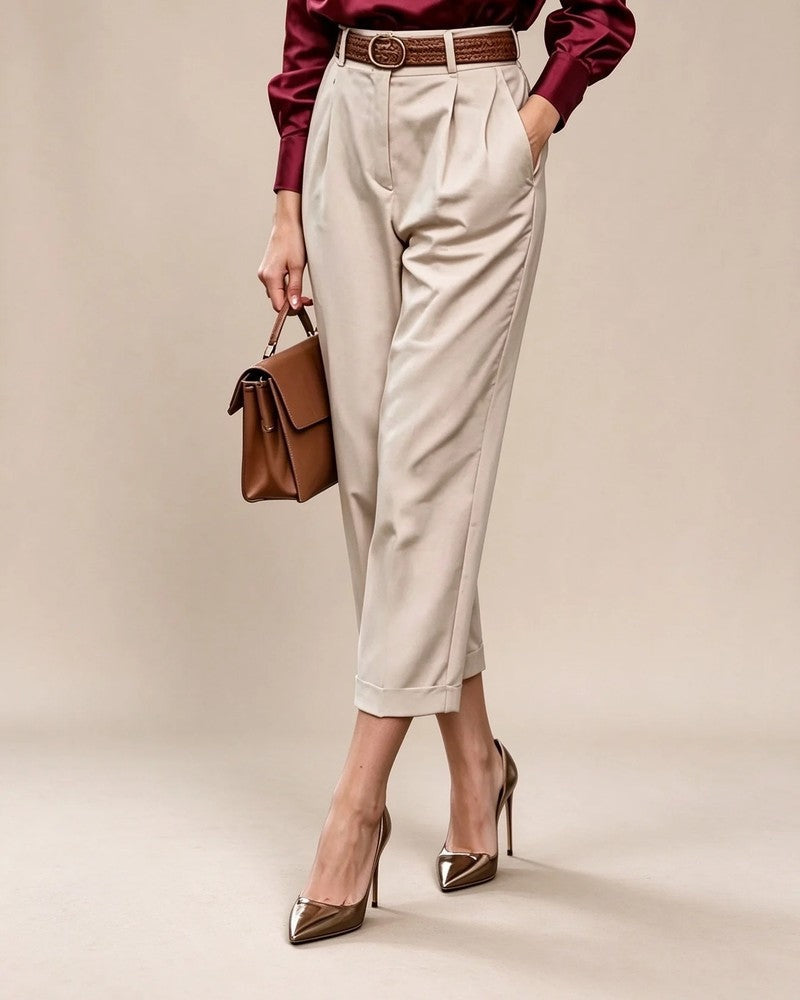 Vera Women's Pleated Cropped Tailored Pants