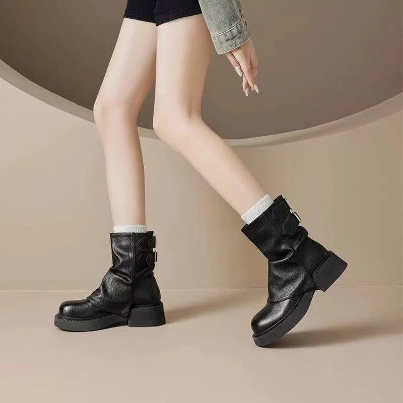 Verani Slouch Buckle Platform Boots