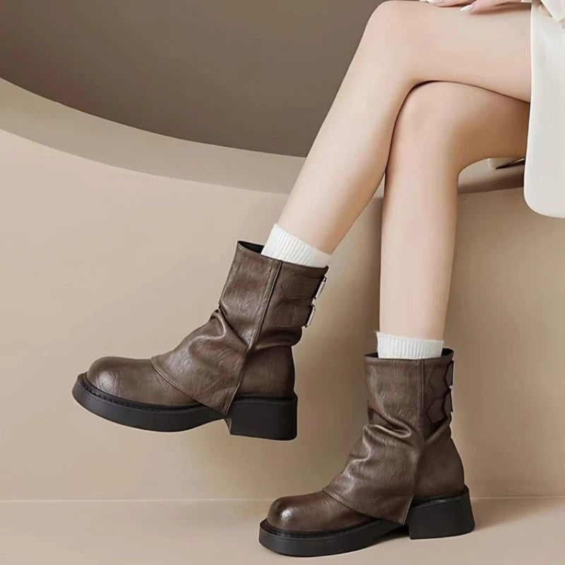 Verani Slouch Buckle Platform Boots
