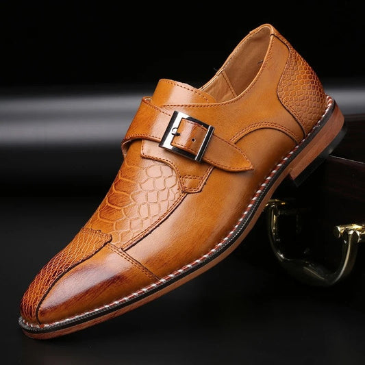 Veslin Textured Buckle Monk Strap Shoe