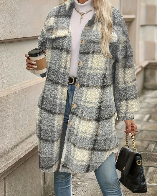 Vestra Plaid Fleece Button-Up Coat