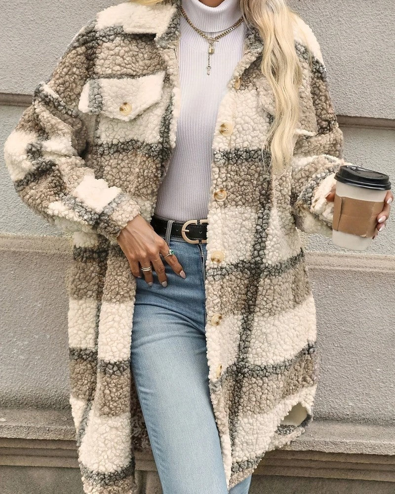 Vestra Plaid Fleece Button-Up Coat