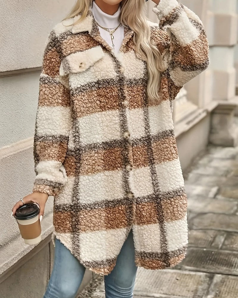 Vestra Plaid Fleece Button-Up Coat