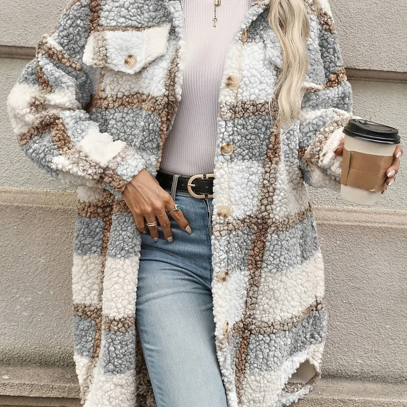Vestra Plaid Fleece Button-Up Coat