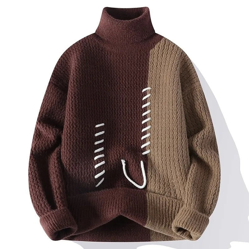Vinnor Patchwork Textured Turtleneck Sweater