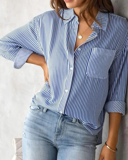 Vionelle Relaxed Stripe Button-Up Shirt