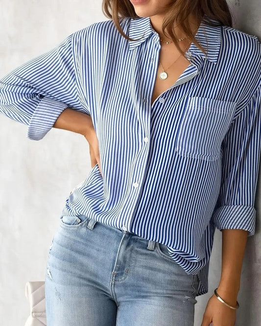 Vionelle Relaxed Stripe Button-Up Shirt