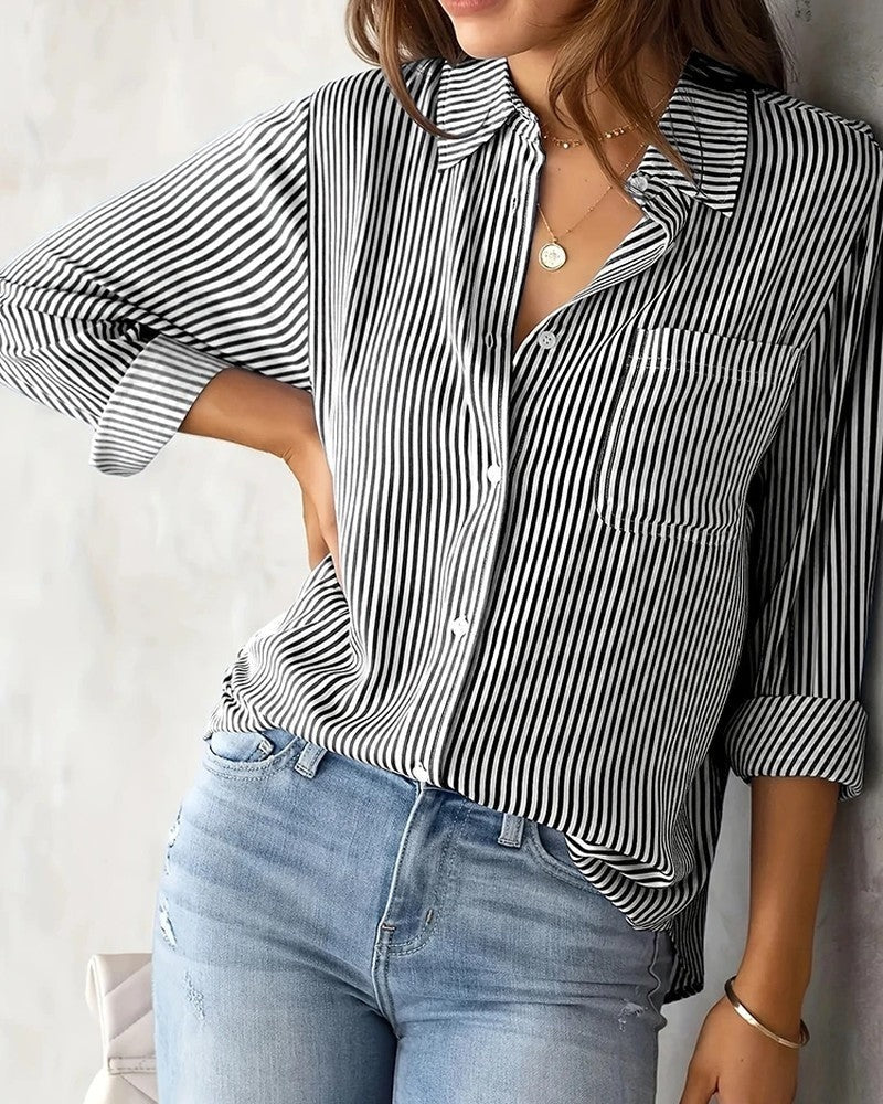 Vionelle Relaxed Stripe Button-Up Shirt