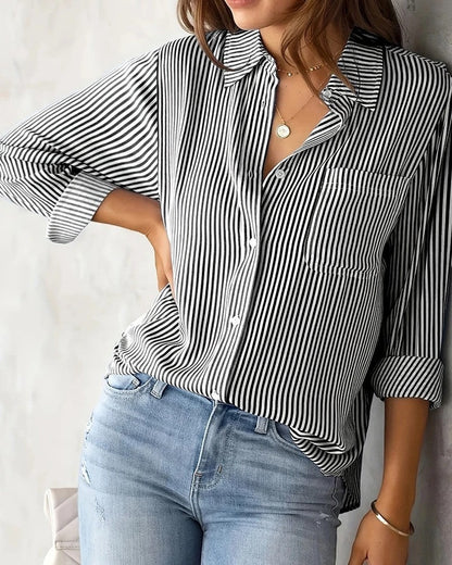 Vionelle Relaxed Stripe Button-Up Shirt