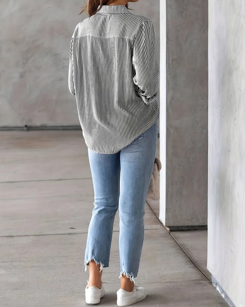 Vionelle Relaxed Stripe Button-Up Shirt