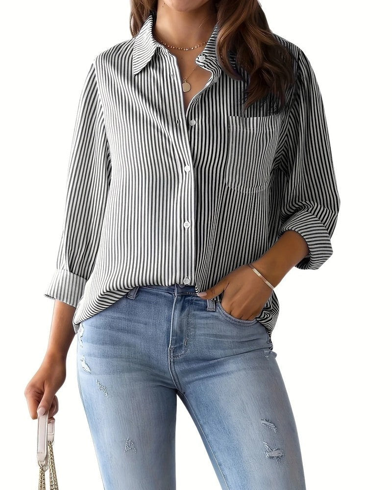 Vionelle Relaxed Stripe Button-Up Shirt