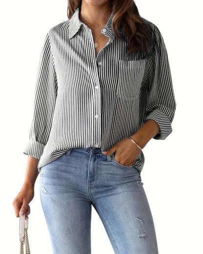 Vionelle Relaxed Stripe Button-Up Shirt