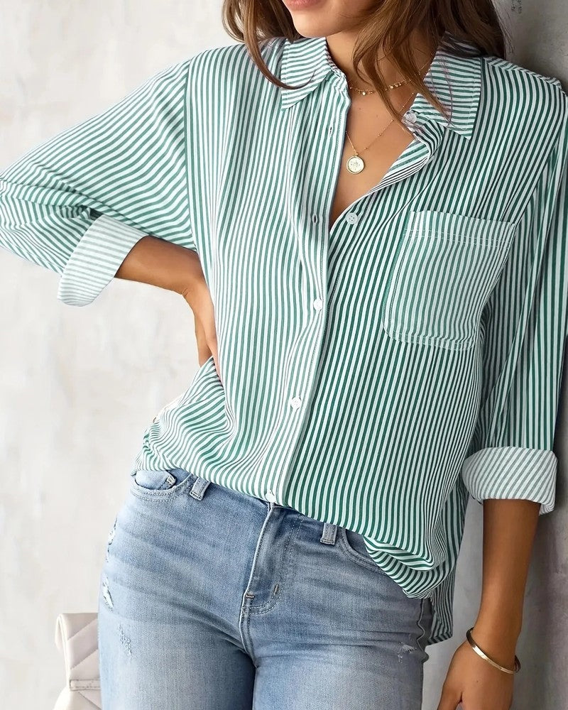Vionelle Relaxed Stripe Button-Up Shirt