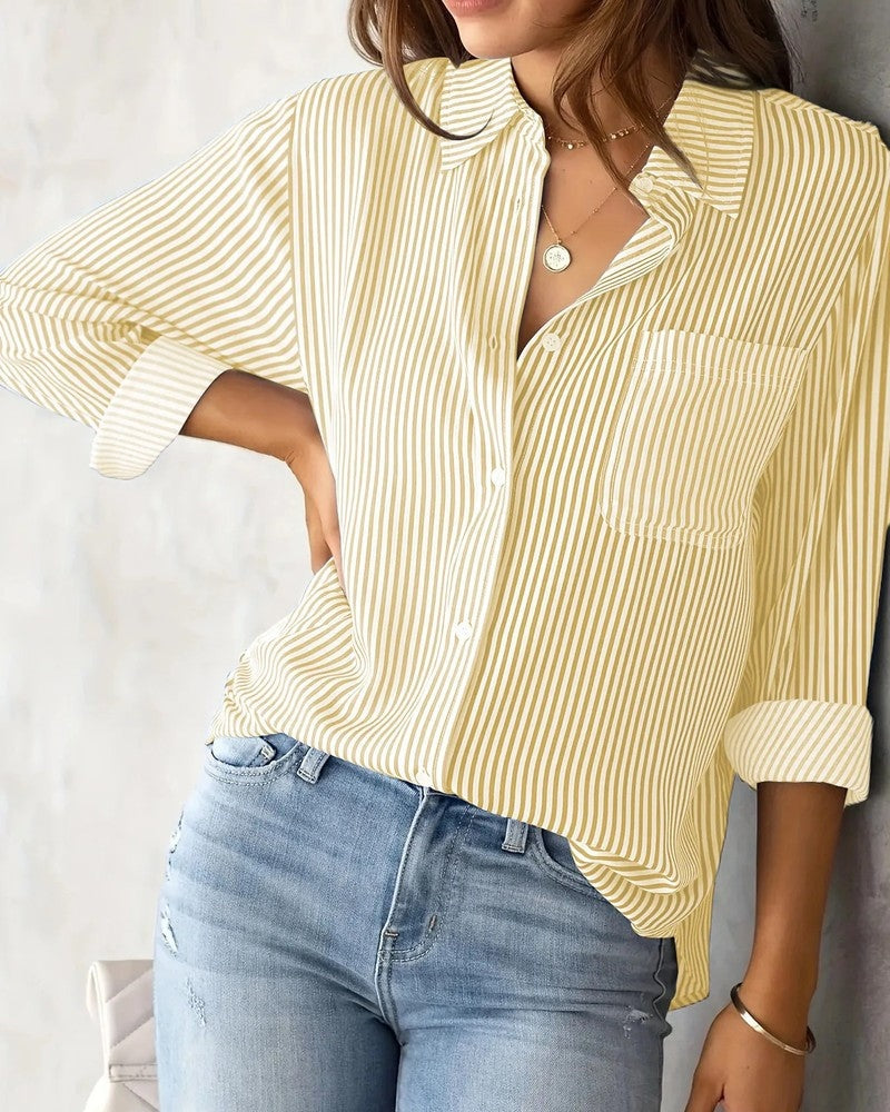 Vionelle Relaxed Stripe Button-Up Shirt