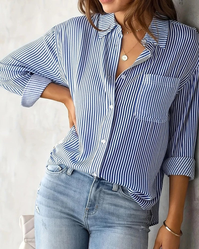 Vionelle Relaxed Stripe Button-Up Shirt