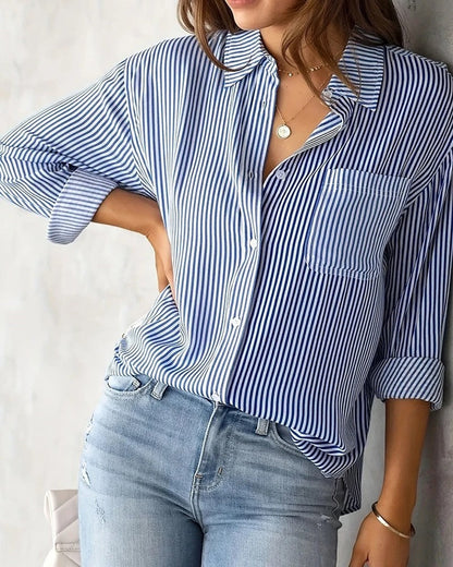 Vionelle Relaxed Stripe Button-Up Shirt