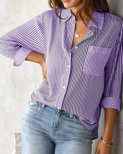 Vionelle Relaxed Stripe Button-Up Shirt