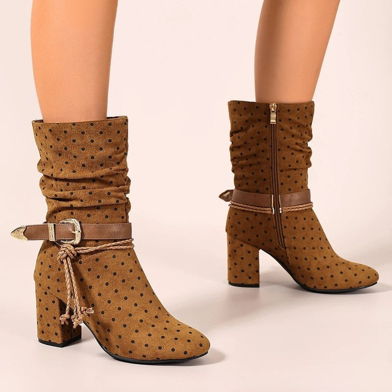 Wexley Polka Dot Suede Block Heel Boots