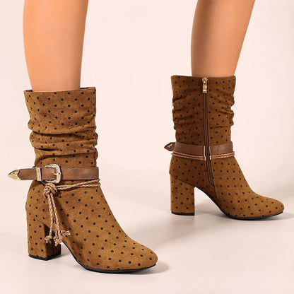 Wexley Polka Dot Suede Block Heel Boots