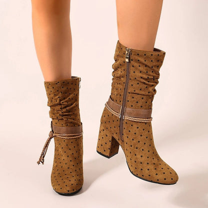 Wexley Polka Dot Suede Block Heel Boots