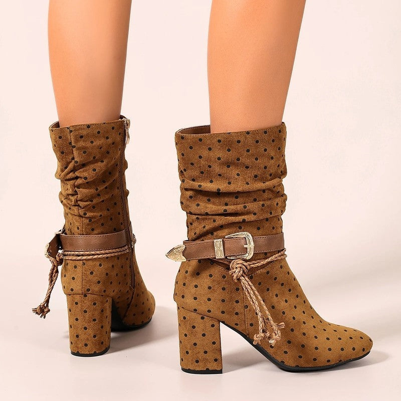 Wexley Polka Dot Suede Block Heel Boots
