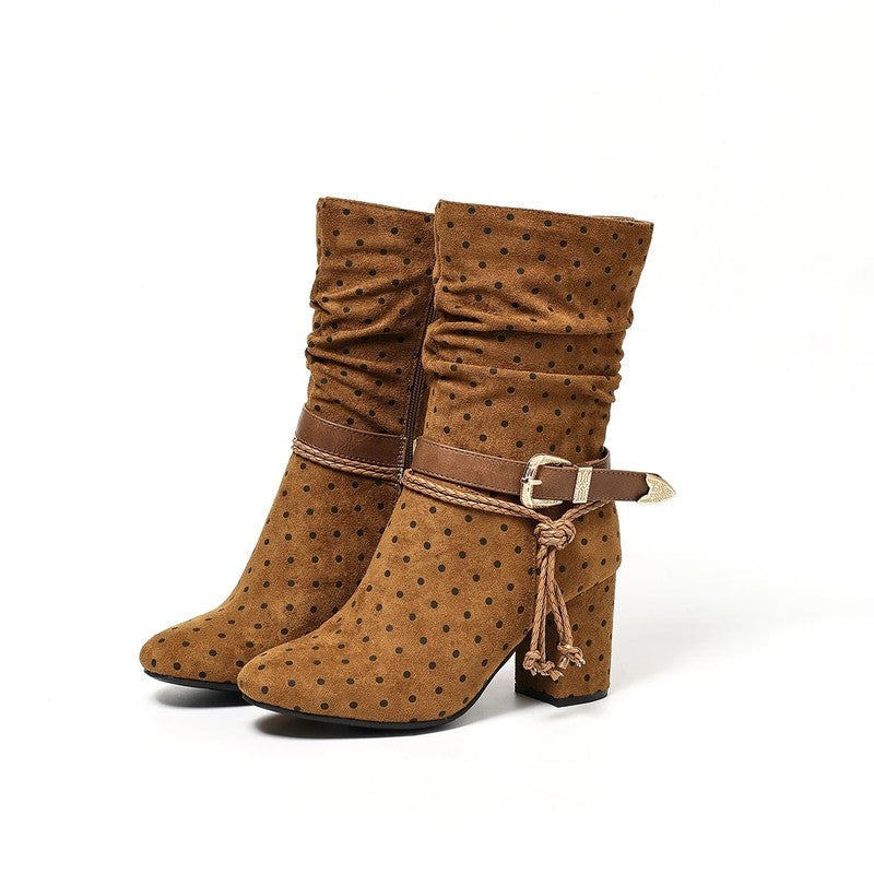 Wexley Polka Dot Suede Block Heel Boots