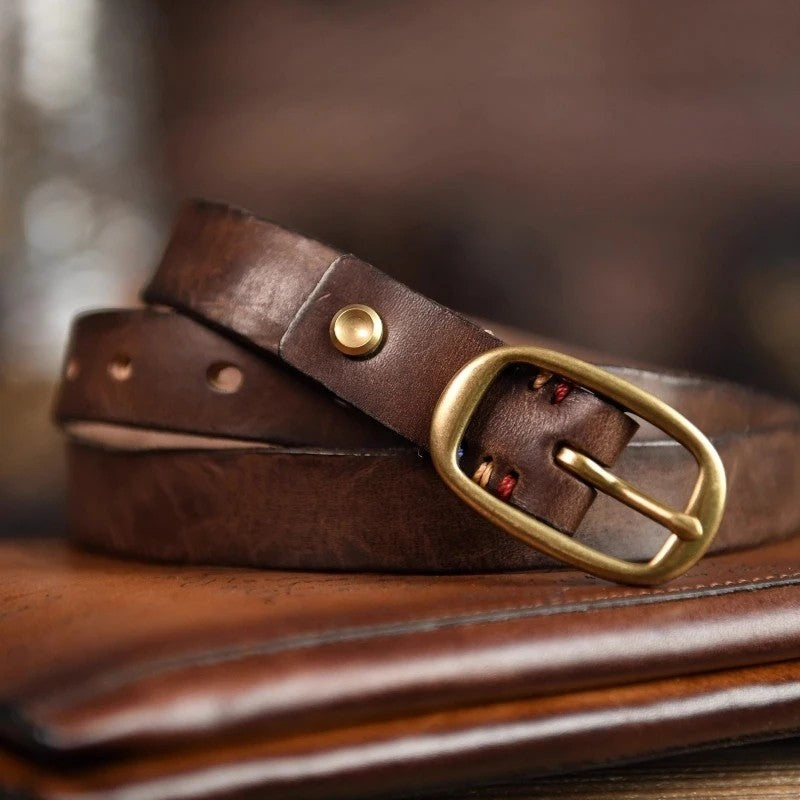 Xanthe Leather Brass Buckle Belt Genuine Leather