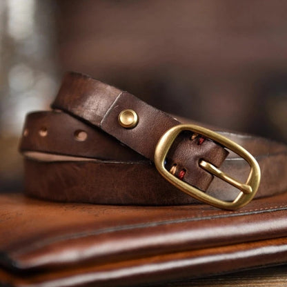 Xanthe Leather Brass Buckle Belt Genuine Leather