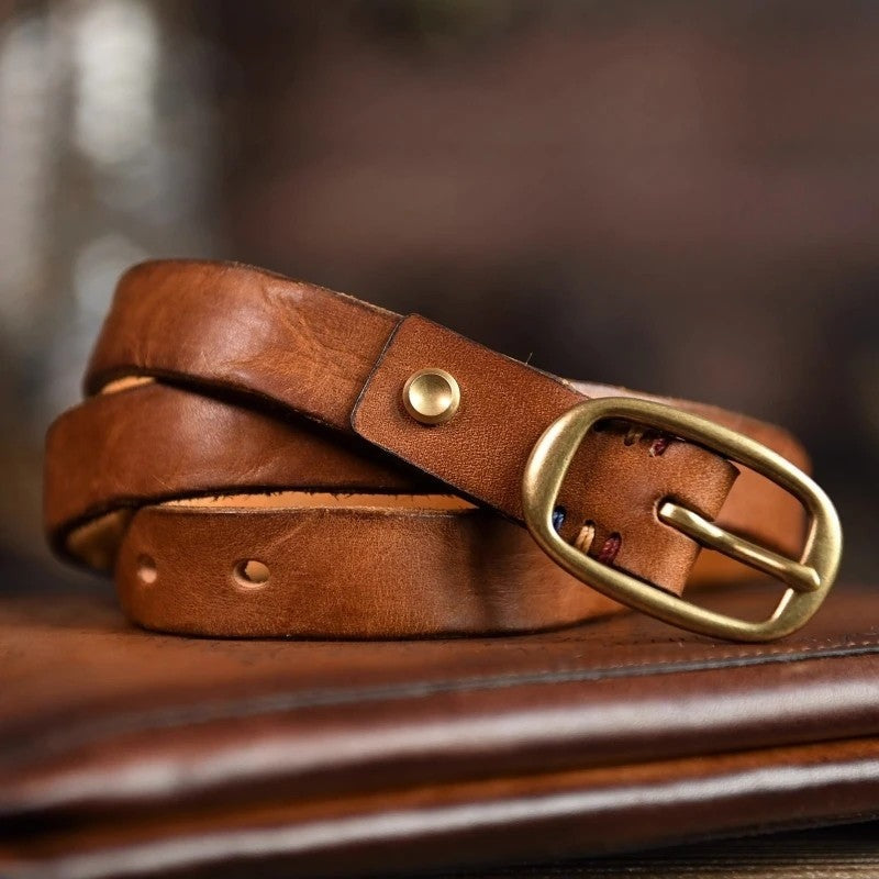 Xanthe Leather Brass Buckle Belt Genuine Leather
